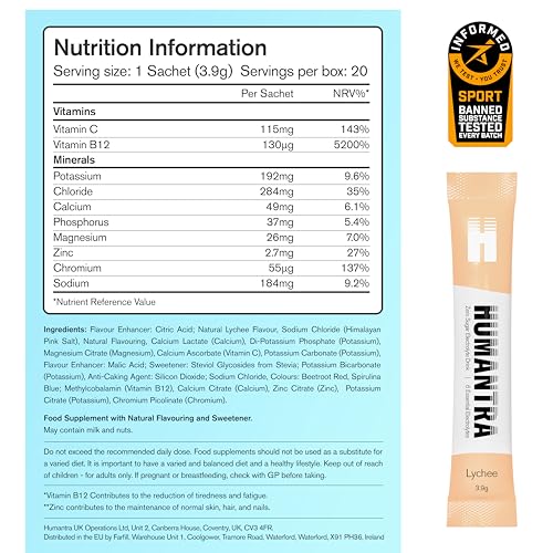 Humantra Lychee Hydration Packets | Zero Calorie Electrolyte Powder with Immune & Metabolic Support
