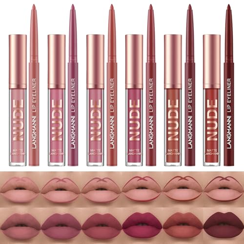 Khazna 12 Pcs Lip Liner and Lipstick Set - Velvety Matte Liquid Lipsticks