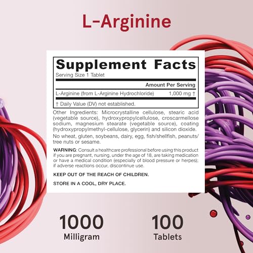 Jarrow Formulas Arginine 1000mg - 100 Tablets - Supports Circulation & Cardiovascular Health
