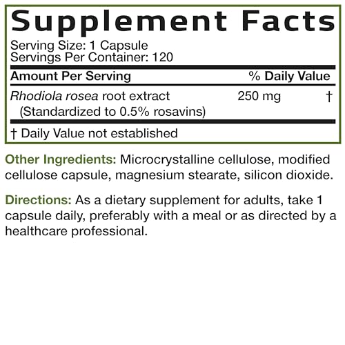 Rhodiola Rosea Vegetarian Capsules - Brain Support, Stress Relief & Mood Enhancement