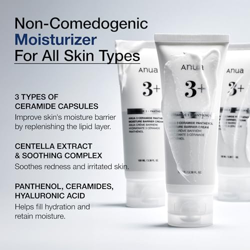 ANUA 3 Ceramide Moisture Barrier Cream, Hydrating Face Moisturizer, Skin Barrier Support, Normal Skin, 100ml