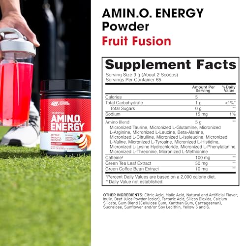 Optimum Nutrition Amino Energy - Pre Workout with Green Tea, BCAA, Amino Acids, Keto Friendly, Green Coffee Extract - Fruit Fusion, 65 Servings