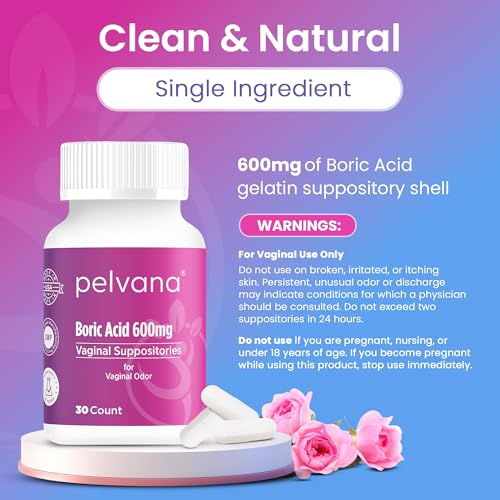 Pelvana Boric Acid Suppositories for Women - 30 Count | Feminine Odor & Freshness Support | Third-Party Lab Verified