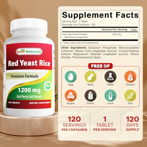 Best Naturals Red Yeast Rice 1200mg, 120 Tablets