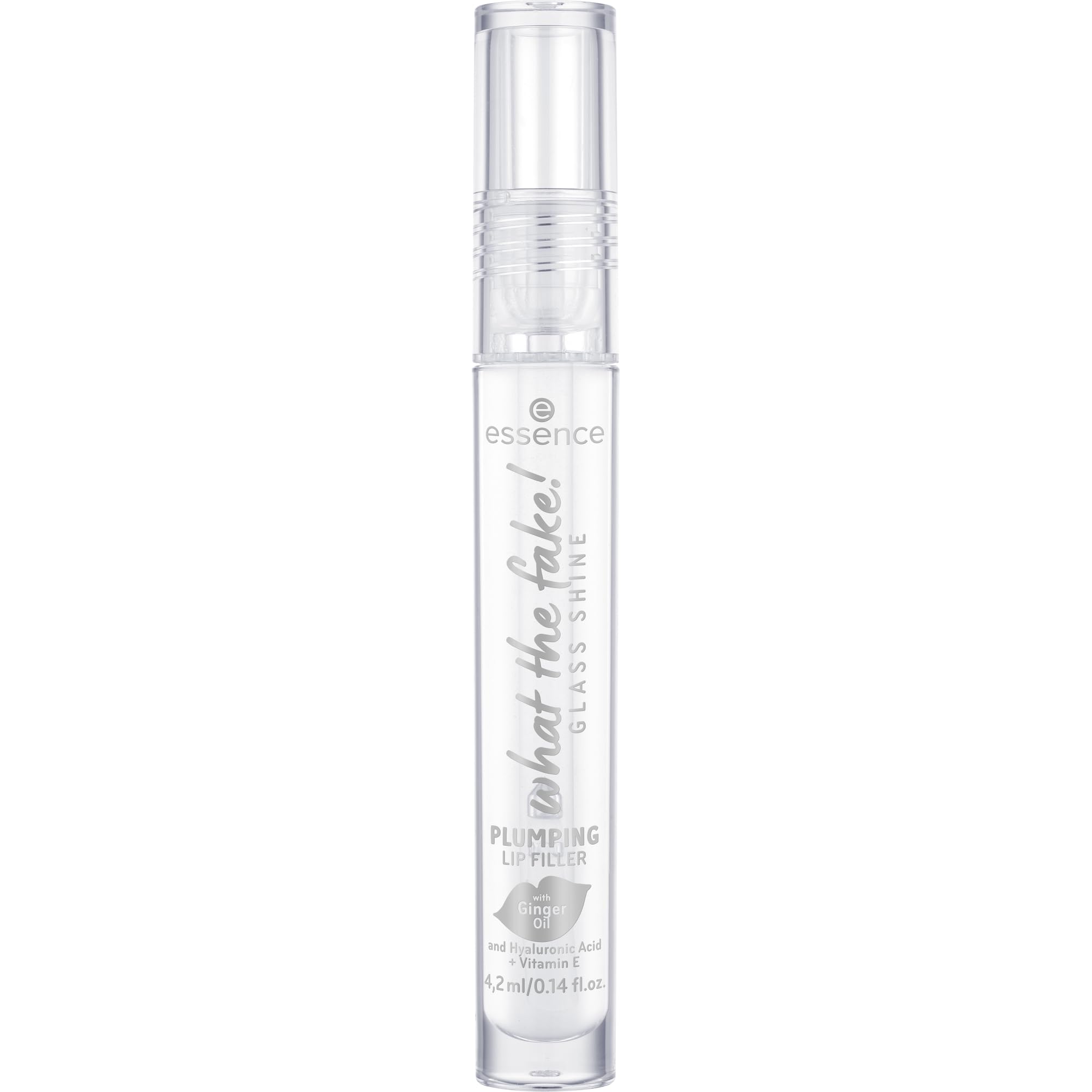 Essence what the fake! Glass Shine Plumping Lip Filler - Transparent Hyaluronic Acid Vitamin E Ginger Oil | Vegan, Paraben-Free | 4.2 ml