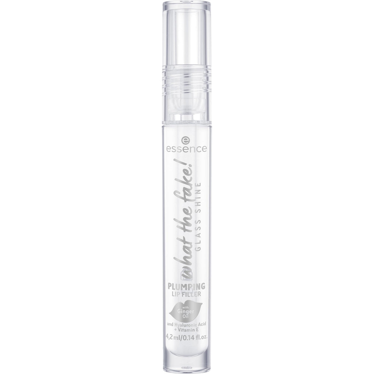 Essence what the fake! Glass Shine Plumping Lip Filler - Transparent Hyaluronic Acid Vitamin E Ginger Oil | Vegan, Paraben-Free | 4.2 ml