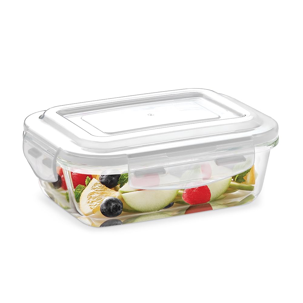 Borosil Klip-N-Store Rectangular Glass Food Storage Container with Air-Tight Lid - 370ml