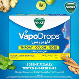 Vicks VapoDrops Cough, Nose & Throat Lozenges - Honey Lemon Menthol (36 Count)