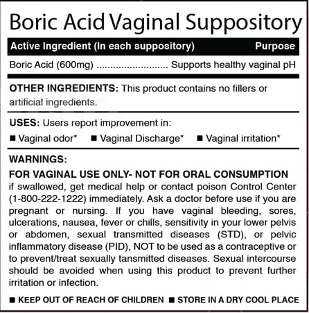 N'More Boric Acid Suppositories - 30 Count, 600mg | 100% Pure Feminine Health Support | Made in USA