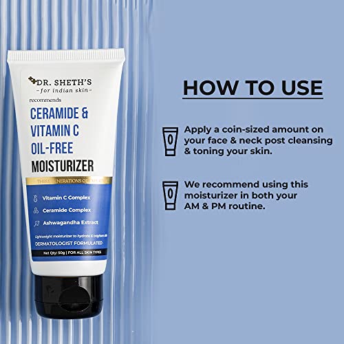 Dr. Sheth’s Oil-Free Moisturizer with Ceramide, Vitamin C & Ashwagandha - Lightweight & Non-Sticky - 50g