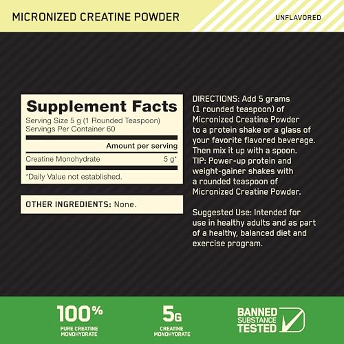 Optimum Nutrition (ON) Micronized Creatine Powder - Unflavored (300g, 115 Servings)