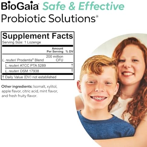 BioGaia Prodentis Kids Probiotic for Oral Health - Apple-Flavored Lozenges for Healthy Teeth, Gums, and Fresh Breath