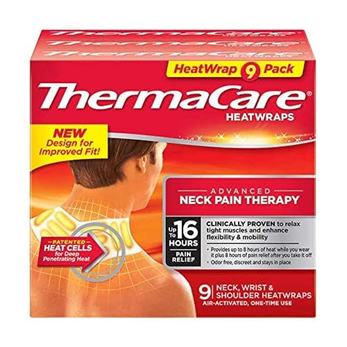 ThermaCare Advanced Neck Pain Therapy HeatWraps – 9 Air-Activated Wraps for Neck, Wrist & Shoulder, Up to 16 Hours Relief