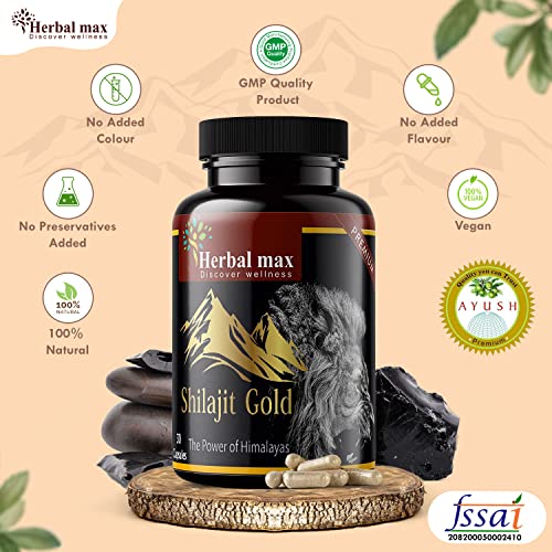 Herbal Max Himalayan Shilajit Gold Extract 800mg 30 Capsules Pack of 3