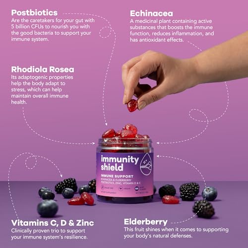 Nutrili Immunity Shield Gummies - Zinc, Vitamin D3, Vitamin C, Postbiotics, Elderberry & Echinacea - 1.5 Month Supply