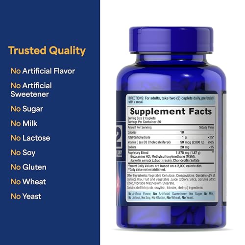 Puritan's Pride Triple Strength Glucosamine Chondroitin & Vitamin D3, 160 Caplets