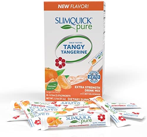 SlimQuick Extra Strength Weight Management Drink Mix for Women, Tangerine - Helps Metabolism, Keeps Full for Longer with Green Tea, Caffine, Chaste Tree, Rhodiola Extract - 26 Count