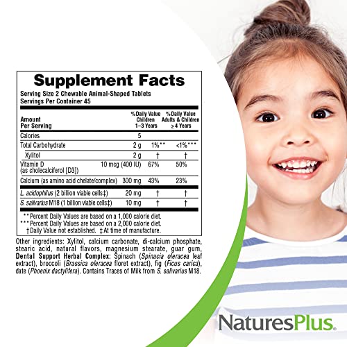 Nature's Plus, Source of Life, Animal Parade, Tooth Fairy Probiotic, Children's Chewable, Natural Vanilla Flavor, 90 Animal-Shaped Tablets