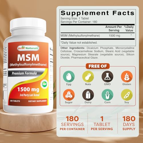 Best Naturals MSM 1500mg - Joint, Skin & Hair Health - 180 Tablets