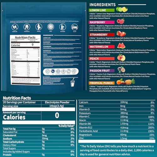 Zero Sugar Electrolyte Powder Sticks | Rapid Hydration Drink Mix (20 Packets)