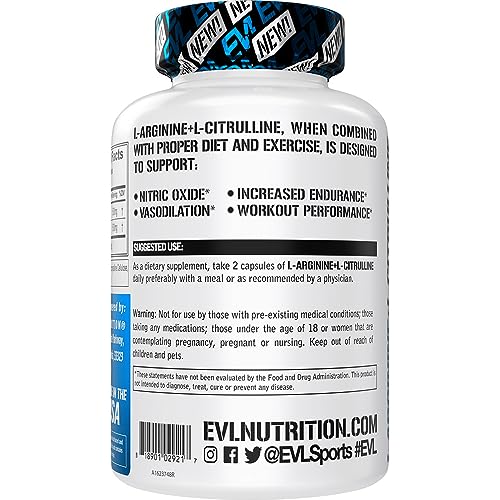 EVLution Nutrition L-Arginine + L-Citrulline - Nitric Oxide & Endurance Support, 60 Servings
