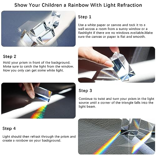 NALACAL Optical Glass Prisms Set - 4pcs Crystal Triangular Prisms for Rainbow Light Experiments & Decor