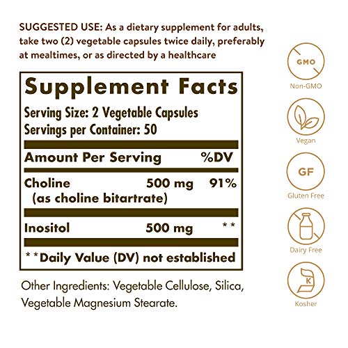 Solgar Choline/Inositol 500 Mg - 100 Vegetable Capsules | Brain & Nervous System Support