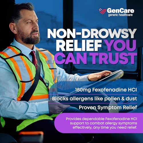 GenCare Allergy Relief Pills Fexofenadine HCl 180mg 150 Tablets - Non-Drowsy Antihistamine