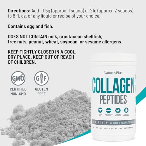 Nature's Plus Collagen Peptides 294g (0.65lbs) - Hydrolyzed Collagen Protein Powder