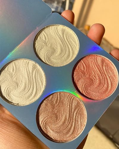 Joyzzz Highlighter Powder Palette - 4 Shimmer Colors for Long-Lasting Waterproof Illumination
