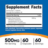 Rhodiola Rosea 500mg, 60 Gluten Free, Non-GMO Vegetarian Capsules