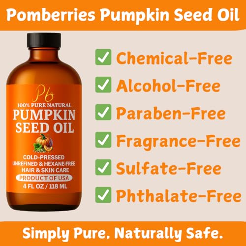 Pumpkin Seed Oil – Cold-Pressed & 100% Pure, Unrefined, Pumpkin Oil for Hair Growth, Dry Skin & Face – Natural Anti-Aging Moisturizer & Hair Oil for Dry, Damaged Hair – Glass Bottle, 4 fl oz