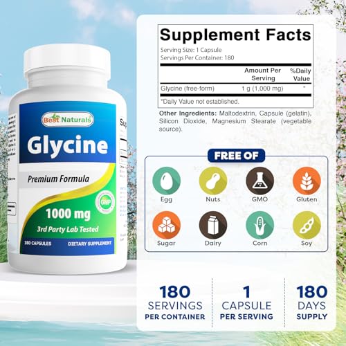 Best Naturals Glycine Supplement 1000mg, 180 Capsules