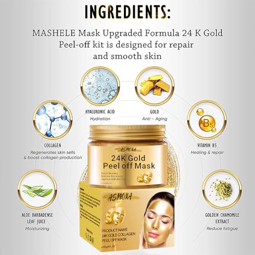 KORNTEEN 24K Gold Collagen Peel-Off Mask 120g - Aloe Vera & Witch Hazel for Radiant, Hydrated Skin