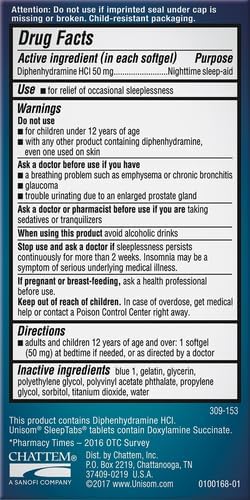 Unisom Nighttime Sleep-Aid Gels, Diphenhydramine HCI, 100 Count
