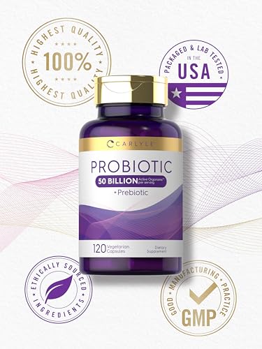 Carlyle Probiotics with Prebiotics - 120 Capsules - 50 Billion Active Organisms - Non-GMO & Gluten Free