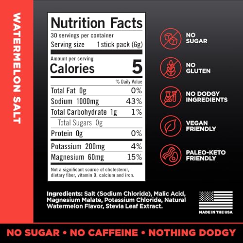 Drink LMNT Keto Electrolyte Powder Packets - Paleo Hydration Powder, No Sugar, No Artificial Ingredients, Watermelon Salt, 30 Stick Packs