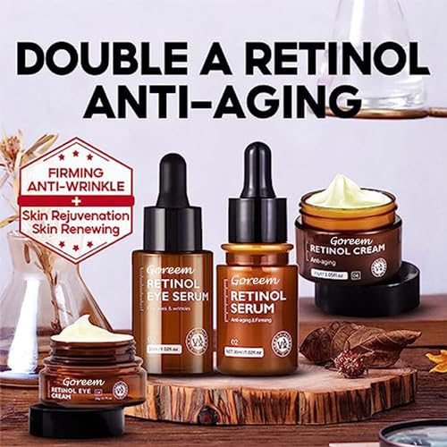 Retinol Face Cream & Serum Set - Anti-Aging, Firming, Moisturizing - 4pcs Combination for Fine Lines & Deep Care