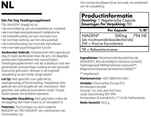 TRU NIAGEN Nicotinamide Riboside NAD Supplement - Patented NR 300mg Per Serving - 90 Days Supply