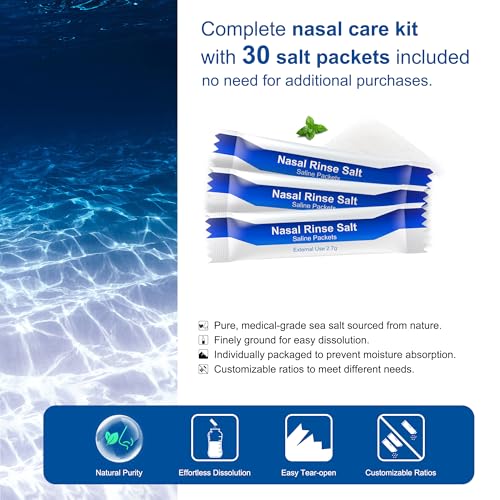 Maoever Neti Pot Sinus Rinse Kit - 300ml BPA-Free Bottle with 30 Salt Packs