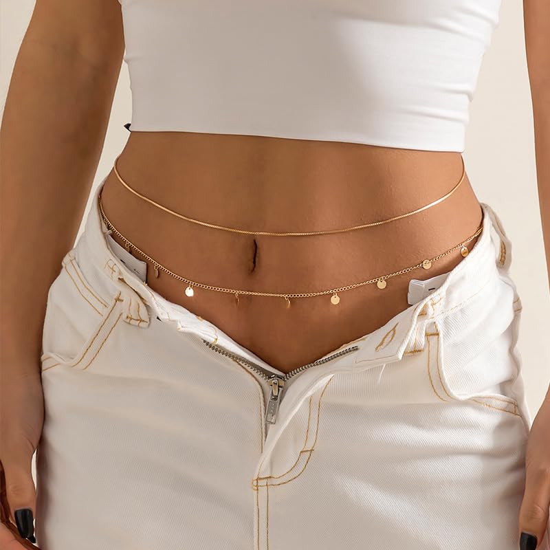 Elegant Gold Sequins Waist Chain for Women - Belly Body Chain for Festivals & Beachwear