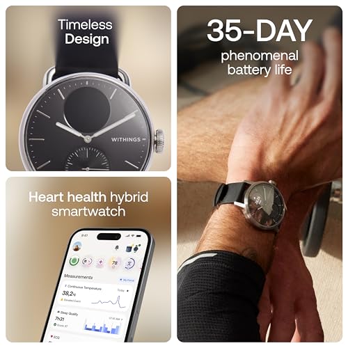 Withings ScanWatch 2 Hybrid Smartwatch – ECG Heart Monitor, SpO2, GPS Fitness Tracker, 30-Day Battery, Sleep & Cycle Tracking (Android & Apple Compatible, HSA/FSA Eligible)