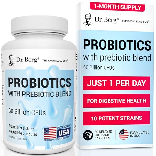 Dr. Berg's Probiotic Capsules - 60 Billion CFU with 10 Strains & Prebiotics - Digestive Health Support - 30 Capsules