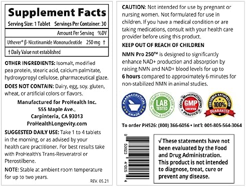ProHealth Longevity NMN Pro 250: Sustained-Release, Pharmaceutical-Grade NMN