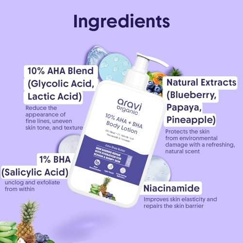Aravi Organic 10% AHA + 1% BHA Exfoliating Lotion with Niacinamide