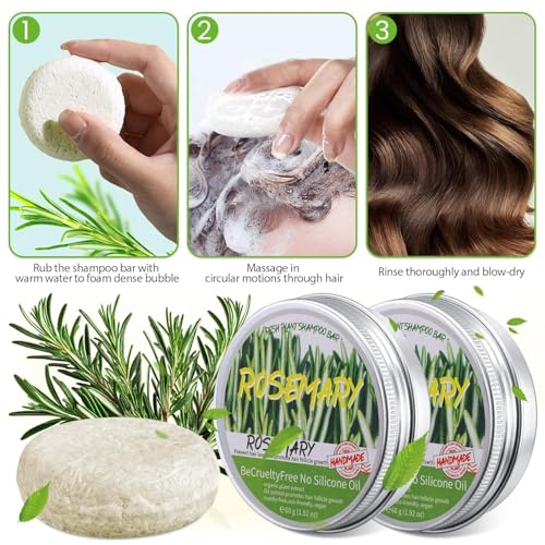 2Pack Rosemary Shampoo Bar for Hair Growth & Deep Cleansing - Anti Hair Loss Solid Shampoo Soap