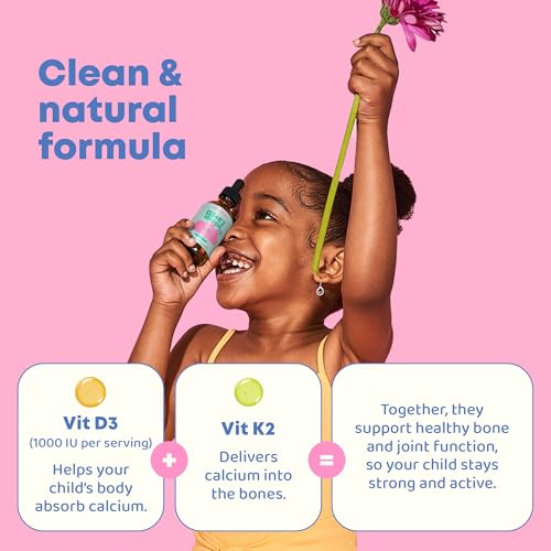 Children Vitamin D Drops - Kids Vitamin D3 K2 1000iu Liquid - Supports Strong Bones & Immune System - 360 Servings