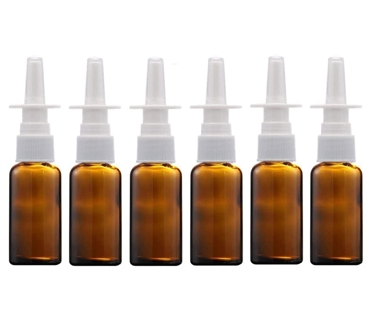 QUUPY 6Pcs 15ml Glass Nasal Spray Bottles - Fine Mist Brown Pump Containers