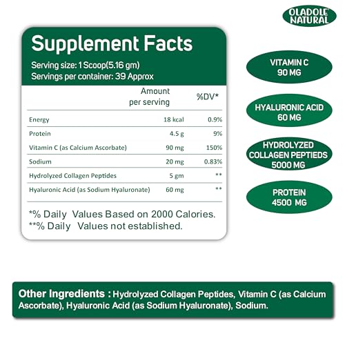 Oladole Natural Collagen Peptides Powder with Hyaluronic Acid - 201g