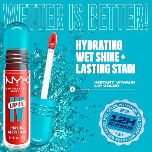 NYX Professional Makeup Lip IV Hydrating Gloss Stain - Up to 12HR Hydration | High Pigment Wet Shine Finish | Burst That Tang!